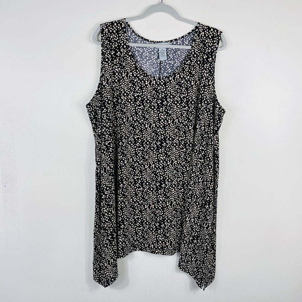 Catherines Tank Top 1X 18 20 Dotted Sleeveless Stretch Scoop Neck Black Tan